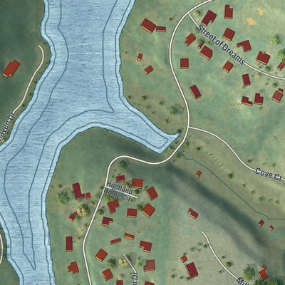 Close-up of the map of Loch Lloyd, Missouri print showing street and building detail