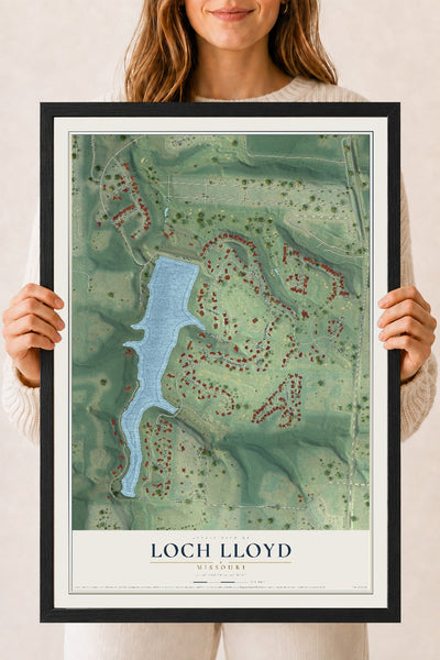Map of Loch Lloyd, Missouri, 18 x 24 inch print in a black wood frame