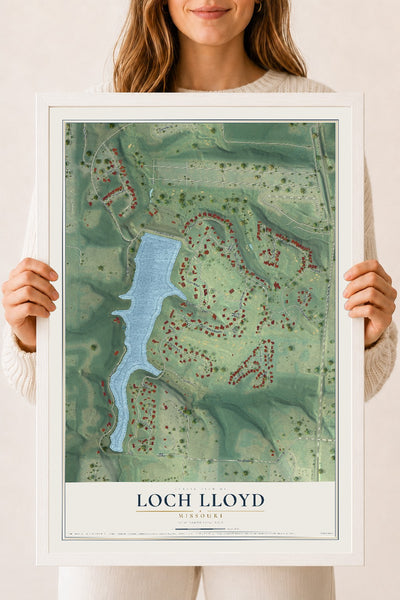 Map of Loch Lloyd, Missouri, 18 x 24 inch print in a white wood frame
