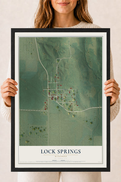Map of Lock Springs, Missouri, 18 x 24 inch print in a black wood frame