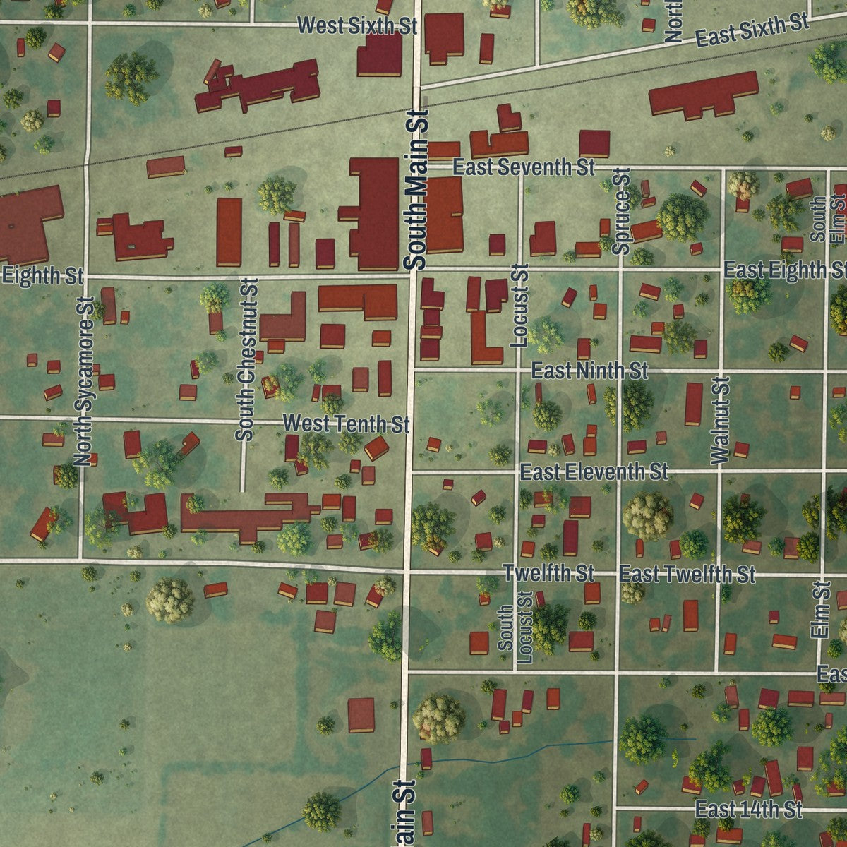 Close-up of the map of Lockwood, Missouri print showing street and building detail