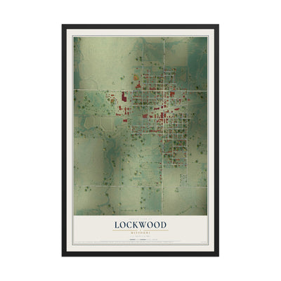 Map of Lockwood, Missouri, 12 x 18 inch print in a black wood frame