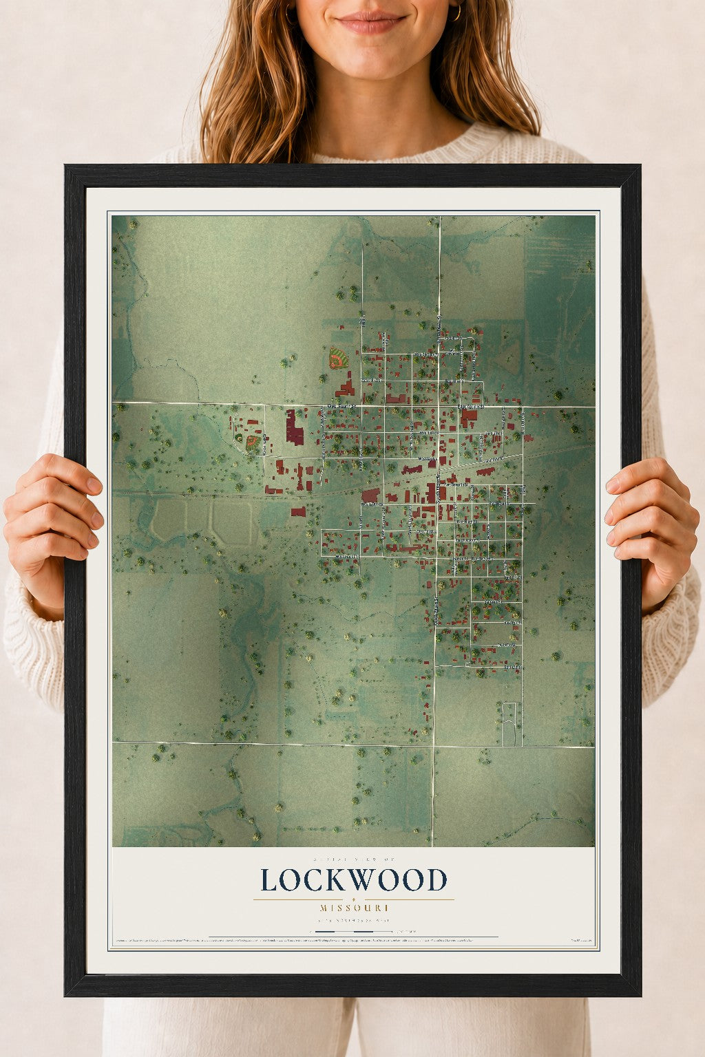 Map of Lockwood, Missouri, 18 x 24 inch print in a black wood frame