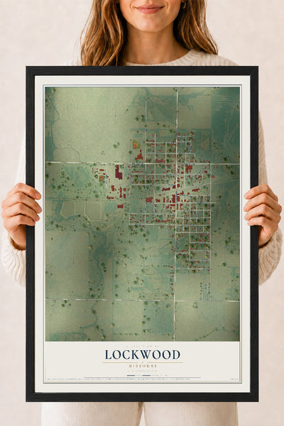 Map of Lockwood, Missouri, 18 x 24 inch print in a black wood frame