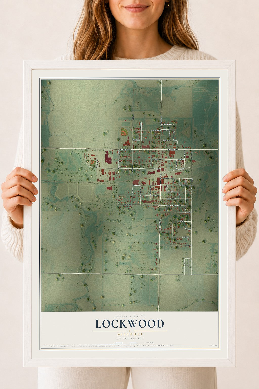 Map of Lockwood, Missouri, 18 x 24 inch print in a white wood frame