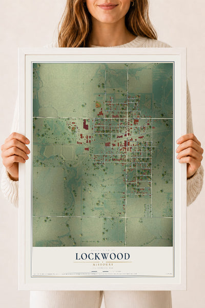 Map of Lockwood, Missouri, 18 x 24 inch print in a white wood frame