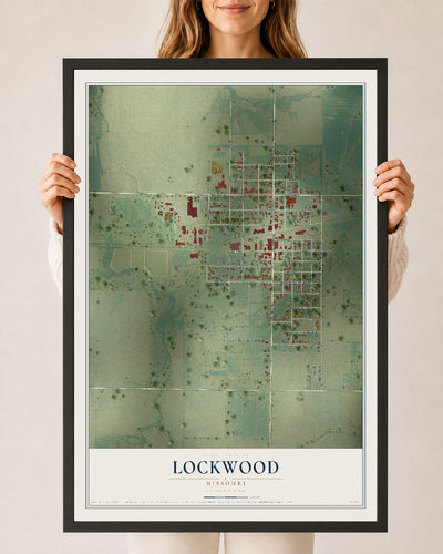 Map of Lockwood, Missouri, 24 x 36 inch print in a black wood frame