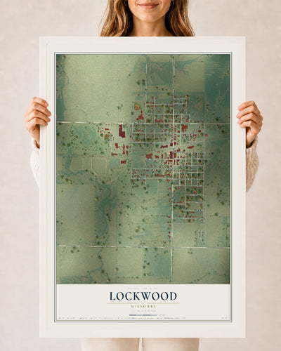 Map of Lockwood, Missouri, 24 x 36 inch print in a white wood frame