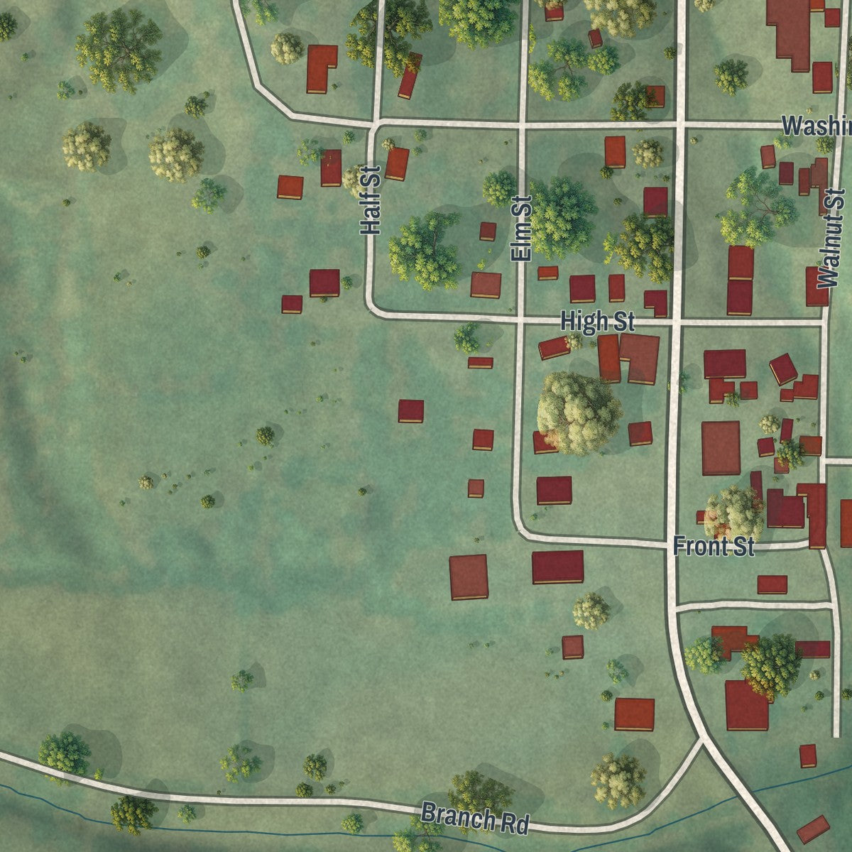 Close-up of the map of Lohman, Missouri print showing street and building detail