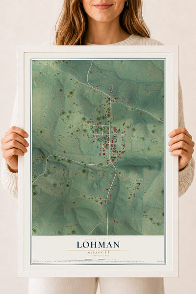 Map of Lohman, Missouri, 18 x 24 inch print in a white wood frame