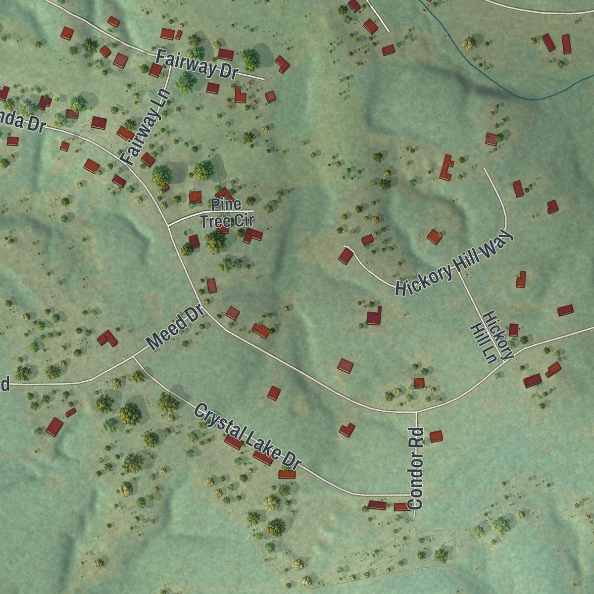 Second close-up of the map of Loma Linda, Missouri print showing more streets and buildings