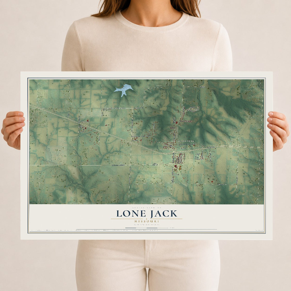 Map of Lone Jack, Missouri, 12 x 18 inch unframed archival matte print