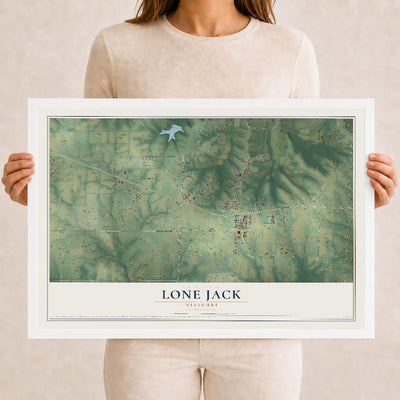 Map of Lone Jack, Missouri, 12 x 18 inch print in a white wood frame