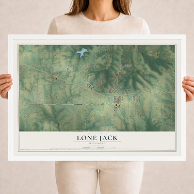 Map of Lone Jack, Missouri, 18 x 24 inch print in a white wood frame