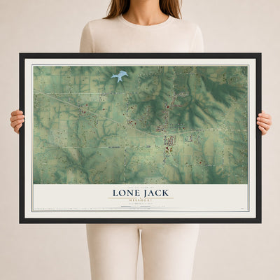 Map of Lone Jack, Missouri, 24 x 36 inch print in a black wood frame