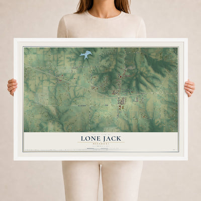 Map of Lone Jack, Missouri, 24 x 36 inch print in a white wood frame
