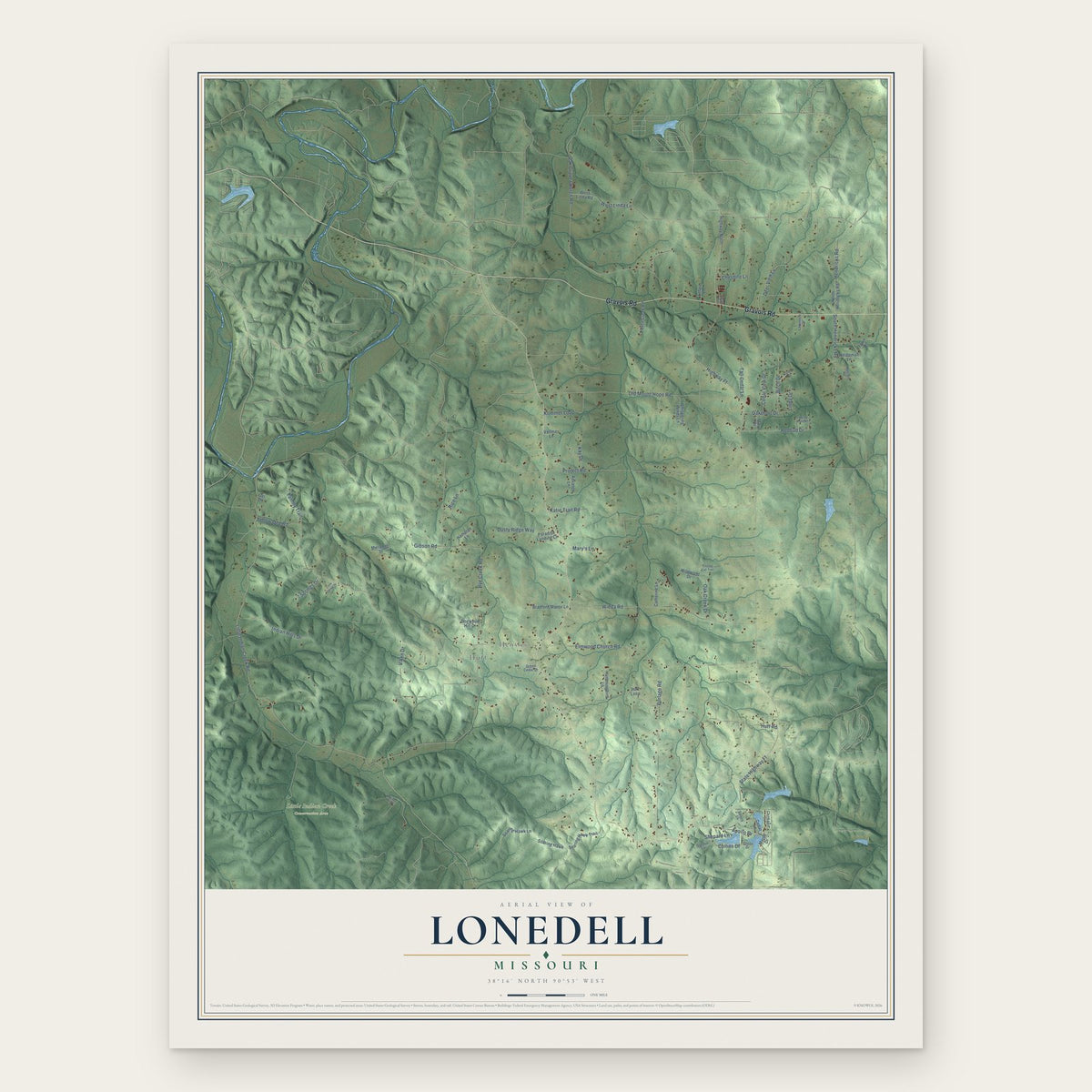 Lonedell, Missouri map print, the full design