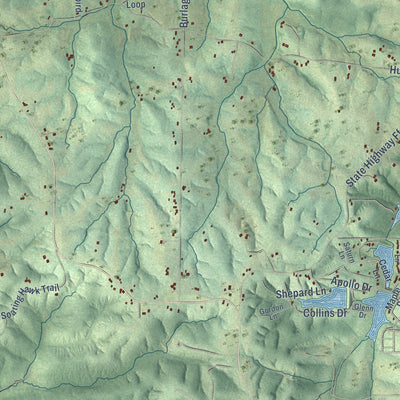 Close-up of the map of Lonedell, Missouri print showing street and building detail