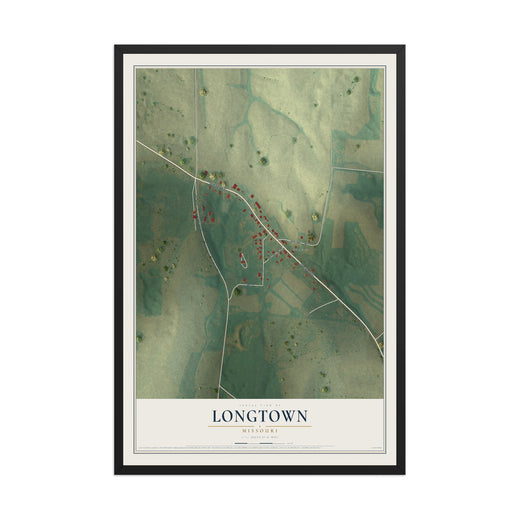 Map of Longtown, Missouri, 12 x 18 inch print in a black wood frame