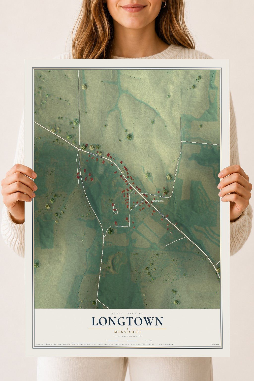 Map of Longtown, Missouri, 18 x 24 inch unframed archival matte print