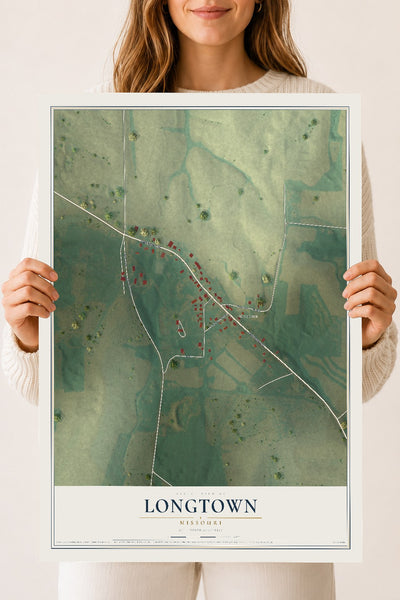 Map of Longtown, Missouri, 18 x 24 inch unframed archival matte print