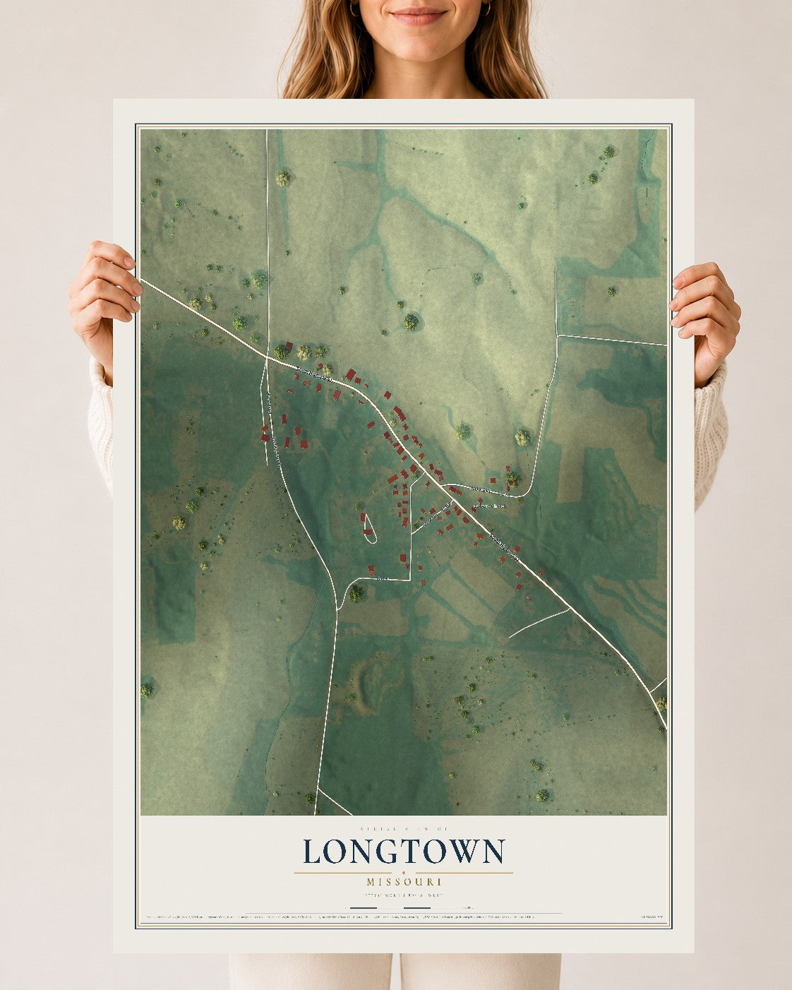 Map of Longtown, Missouri, 24 x 36 inch unframed archival matte print