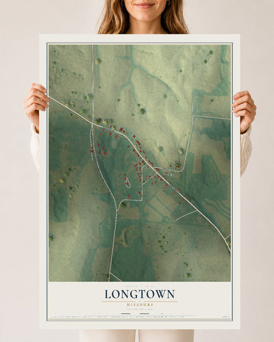 Map of Longtown, Missouri, 24 x 36 inch unframed archival matte print