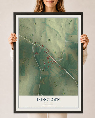 Map of Longtown, Missouri, 24 x 36 inch print in a black wood frame