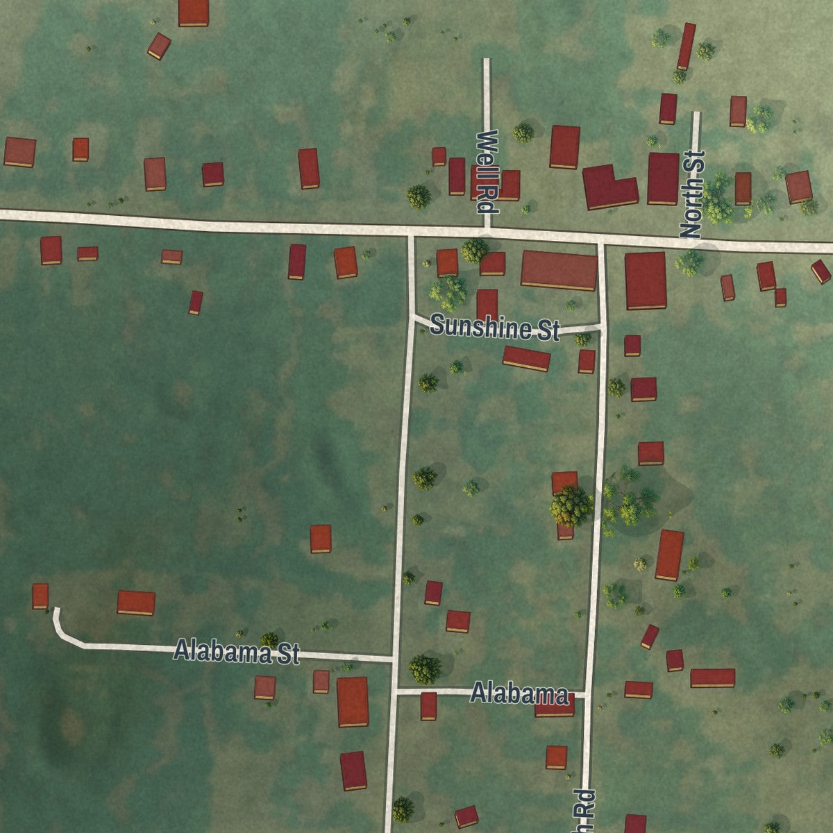 Second close-up of the map of Louisburg, Missouri print showing more streets and buildings