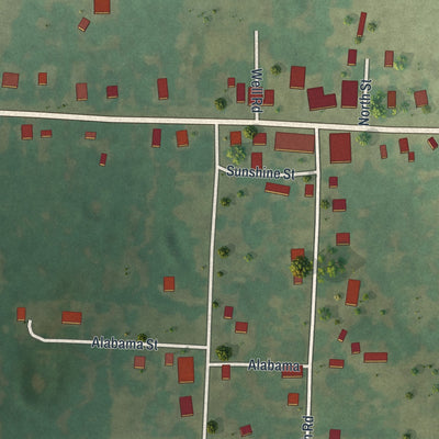 Second close-up of the map of Louisburg, Missouri print showing more streets and buildings
