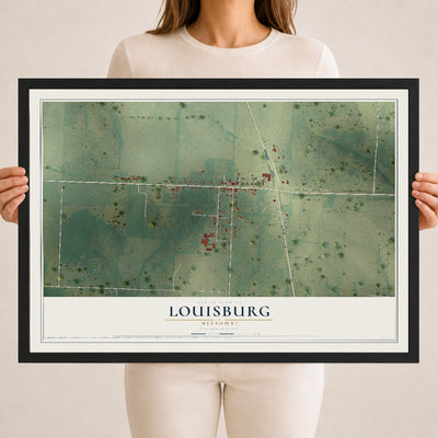 Map of Louisburg, Missouri, 18 x 24 inch print in a black wood frame