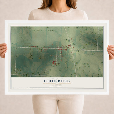 Map of Louisburg, Missouri, 18 x 24 inch print in a white wood frame