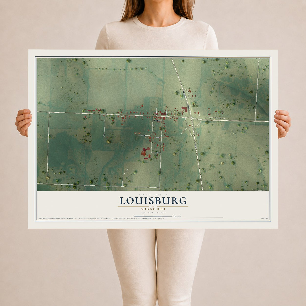 Map of Louisburg, Missouri, 24 x 36 inch unframed archival matte print