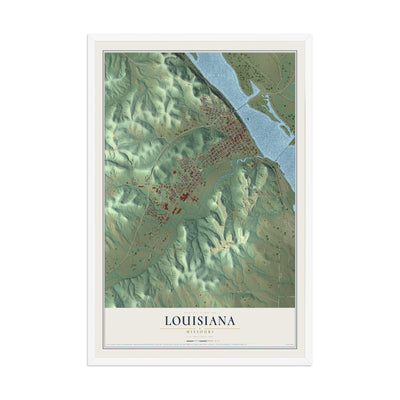 Map of Louisiana, Missouri, 12 x 18 inch print in a white wood frame