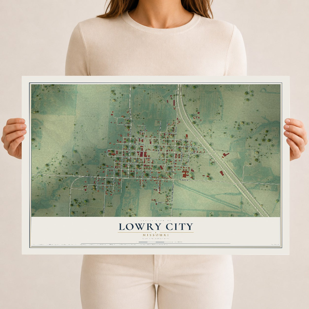 Map of Lowry City, Missouri, 12 x 18 inch unframed archival matte print