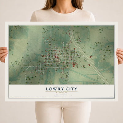 Map of Lowry City, Missouri, 18 x 24 inch unframed archival matte print