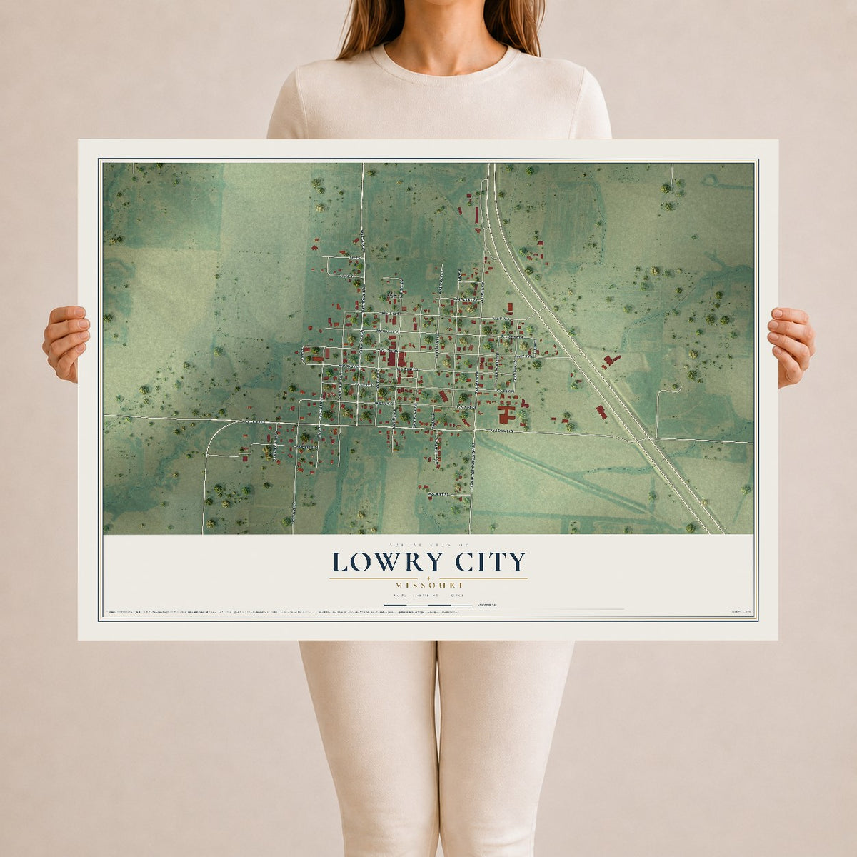 Map of Lowry City, Missouri, 24 x 36 inch unframed archival matte print