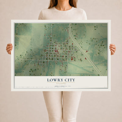 Map of Lowry City, Missouri, 24 x 36 inch unframed archival matte print