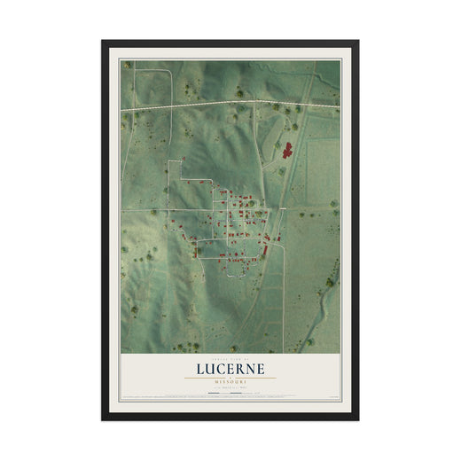 Map of Lucerne, Missouri, 12 x 18 inch print in a black wood frame