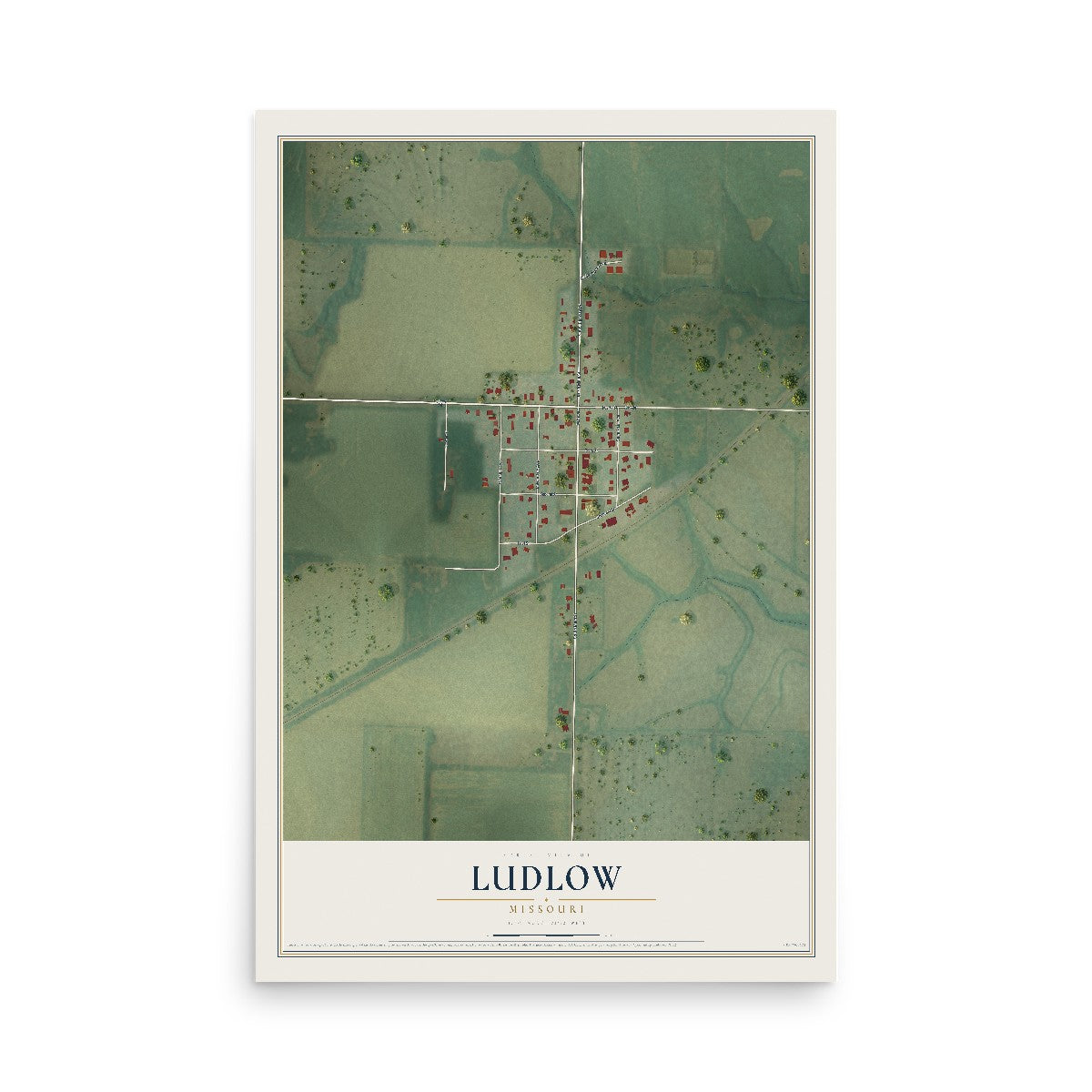 Map of Ludlow, Missouri, 12 x 18 inch unframed archival matte print