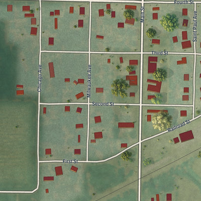 Close-up of the map of Ludlow, Missouri print showing street and building detail