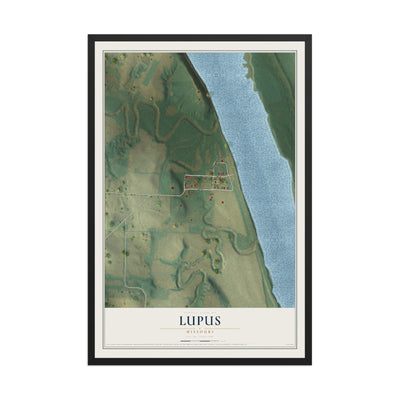 Map of Lupus, Missouri, 12 x 18 inch print in a black wood frame