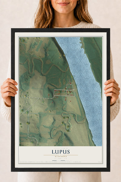 Map of Lupus, Missouri, 18 x 24 inch print in a black wood frame