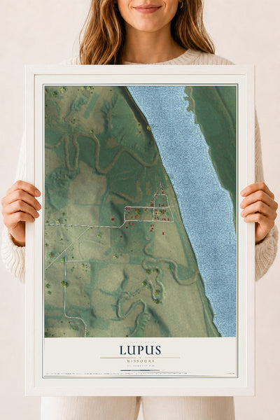 Map of Lupus, Missouri, 18 x 24 inch print in a white wood frame