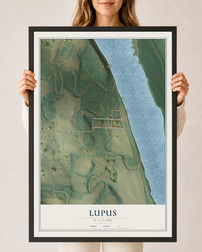 Map of Lupus, Missouri, 24 x 36 inch print in a black wood frame