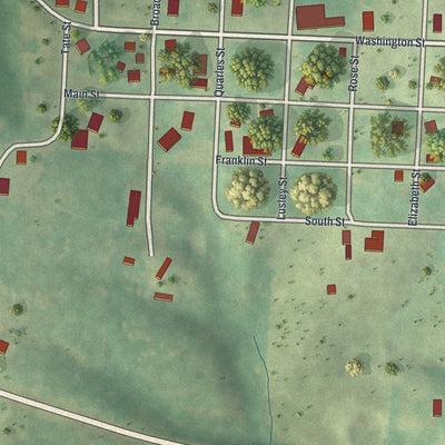 Close-up of the map of Luray, Missouri print showing street and building detail