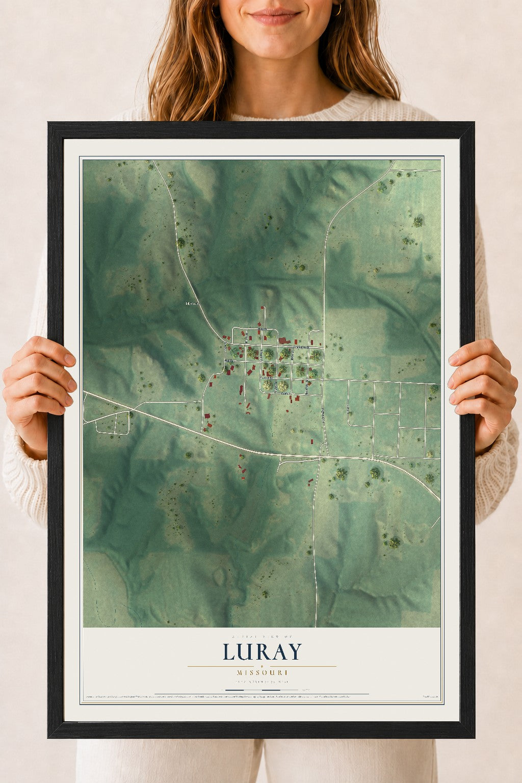Map of Luray, Missouri, 18 x 24 inch print in a black wood frame