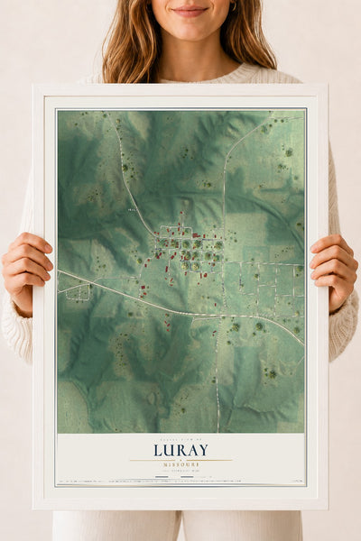 Map of Luray, Missouri, 18 x 24 inch print in a white wood frame