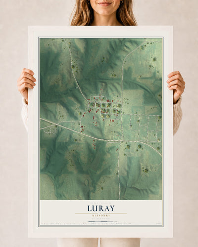 Map of Luray, Missouri, 24 x 36 inch print in a white wood frame