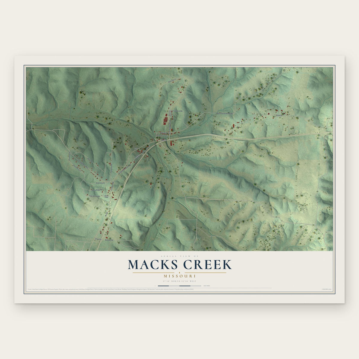 Macks Creek, Missouri map print, the full design